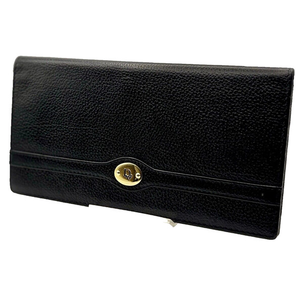 Authentic Vintage Christian Dior Black Leather Bi-fold Long Wallet - Picture 2 of 9